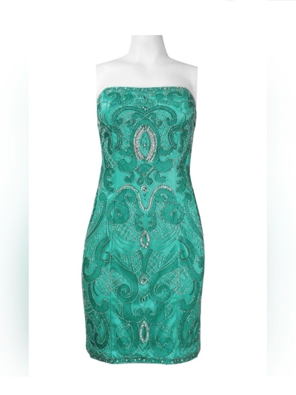 Sue Wong Strapless Beaded Swirl Mesh Overlay dress Size 6